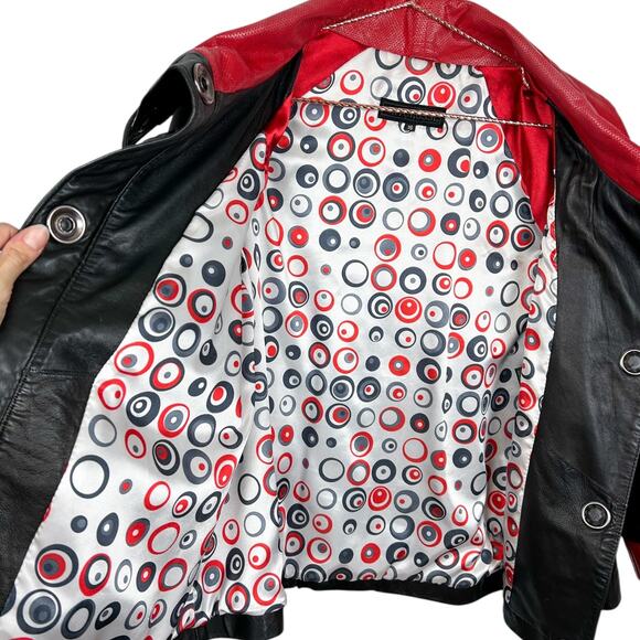 Rivorossi Genuine Leather Wide Sleeve Two Tone Jacket - Picture 9 of 11